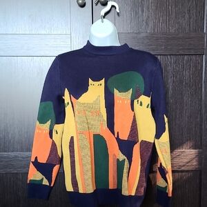 Navy Cat Design Crewneck Sweater